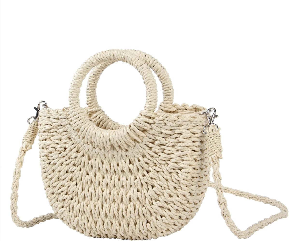 Amazon.com: KUANG! Women Straw Beach Tote Handbag Hobo Bag Round